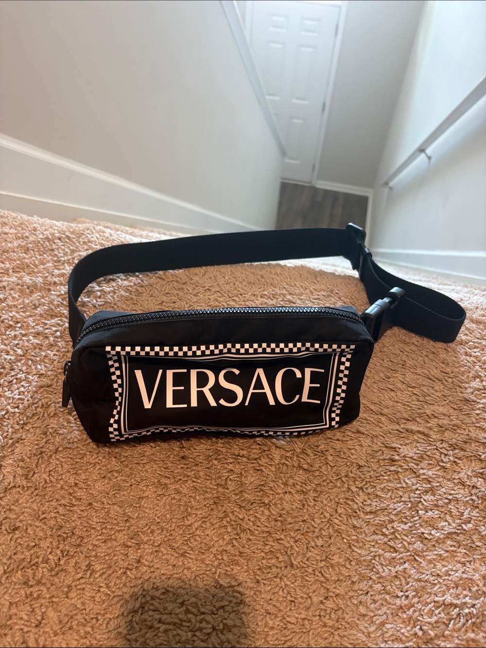 Versace Black and White Logo Belt Bag